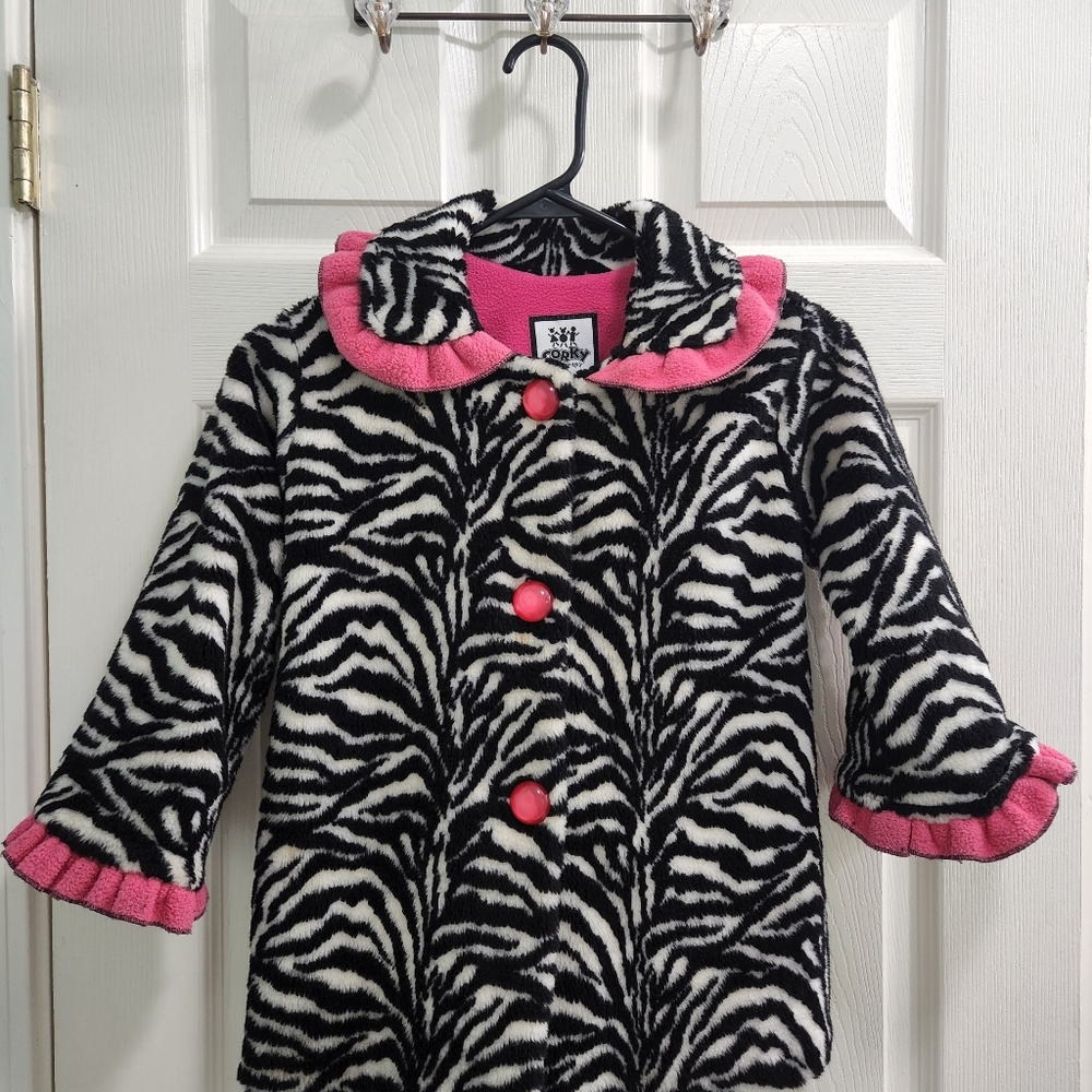 Corky & Company Little Girls' Faux Fur Zebra Coat Size 4
